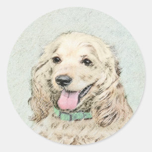 Sticker Rond Cocker Spaniel Buff Peinture - Art Chien original