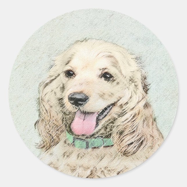 Sticker Rond Cocker Spaniel Buff Peinture - Art Chien original (Devant)