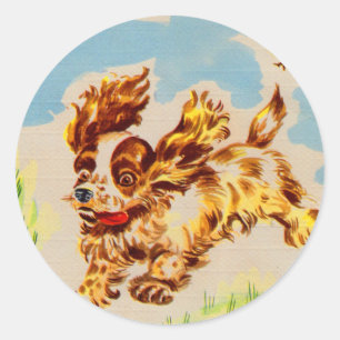 Sticker Rond cocker spaniel chiot chien en fuite