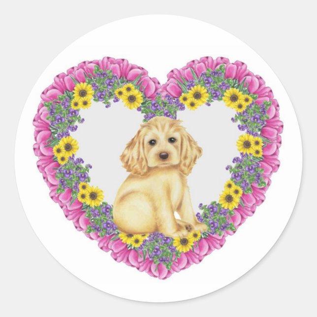 Sticker Rond Cocker Spaniel Floral (Devant)