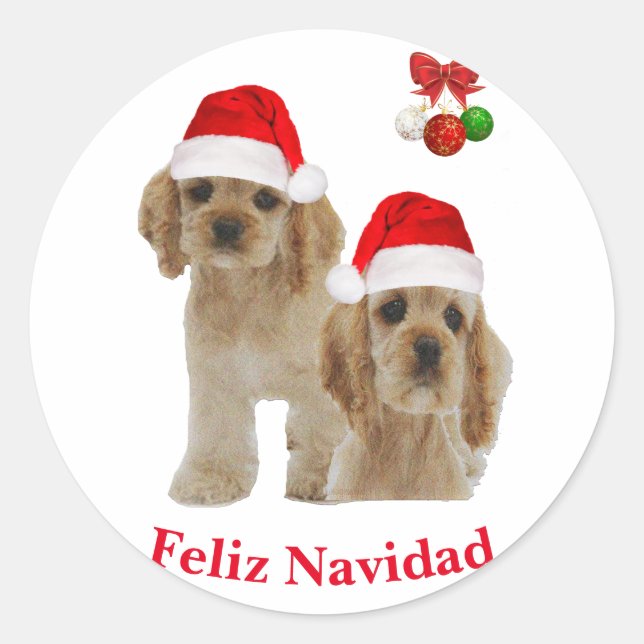Sticker Rond Cocker spaniel Joyeux Noël  (Devant)
