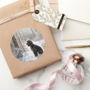 Sticker Rond Cocker Spaniel Laisser Neige Noël