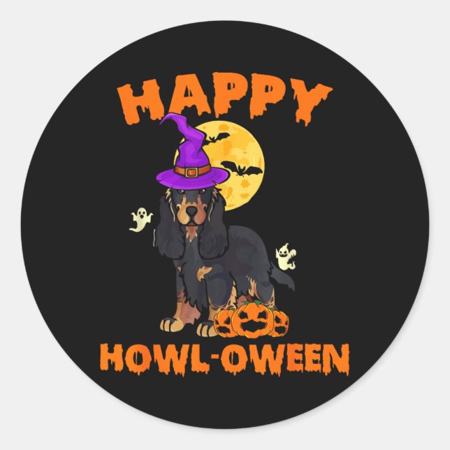Sticker Rond Cocker Spaniel noir et feu Sorcière Halloween (Devant)