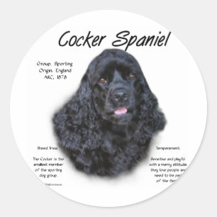 Sticker Rond Cocker Spaniel (noir) Histoire Design