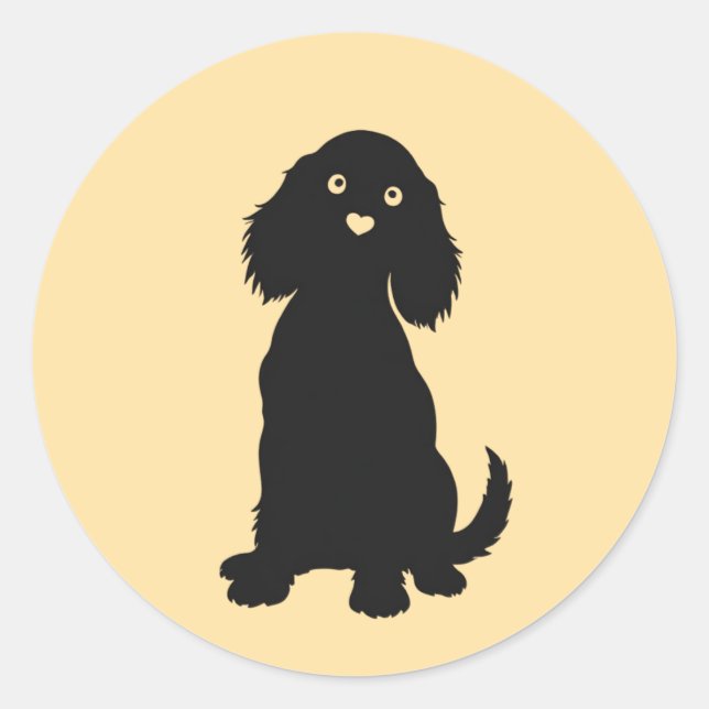 Sticker Rond Cocker Spaniel Silhouette avec noeud cardiaque (Devant)