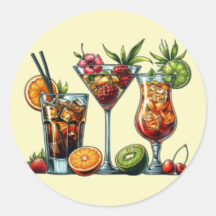 Sticker Rond Cocktail alcoolique Boissons couleurs illustration