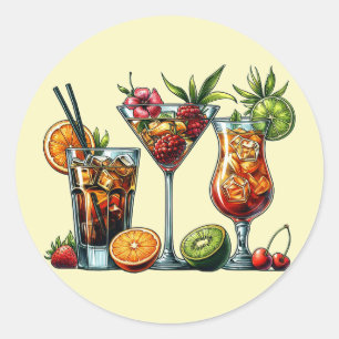 Sticker Rond Cocktail alcoolique Boissons couleurs illustration