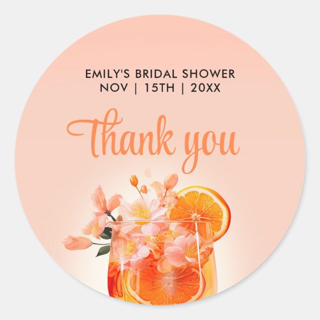 Sticker Rond Cocktail Aperol Spritz Shower de Mariée (Devant)