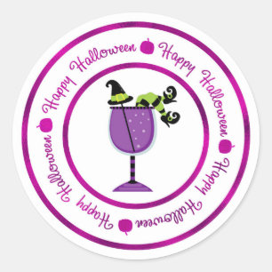 Sticker Rond Cocktail Citrouille & Sorcière Violette Joyeux Hal