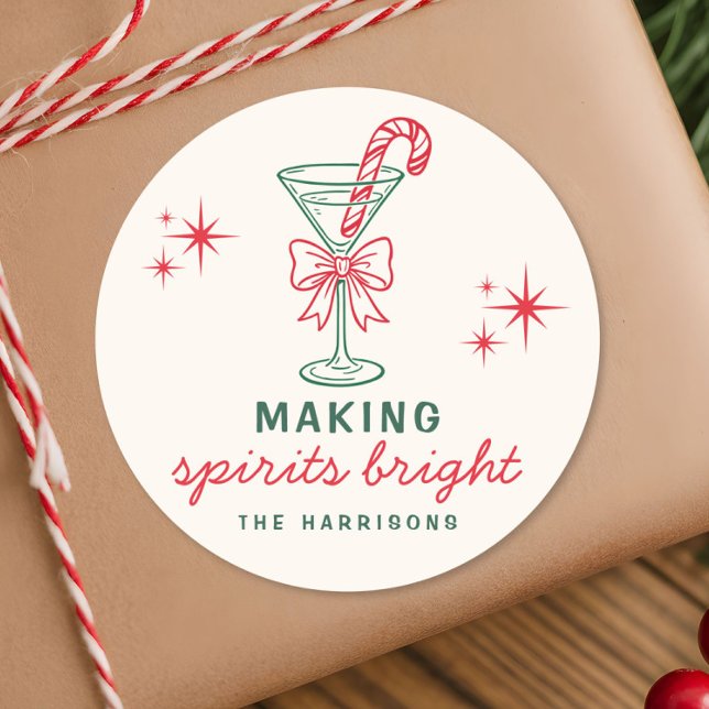 Sticker Rond Cocktail de fêtes de Noël Making Spirits Bright (Christmas Making Spirits Bright Holiday Cocktail Classic Round Sticker
)