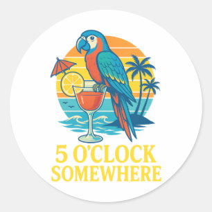 Sticker Rond Cocktail de perroquet 5 heures quelque part Couche