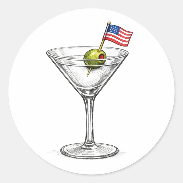 Sticker Rond Cocktail Martini avec drapeau américain (Devant)