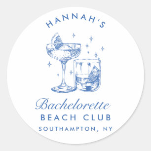 Sticker Rond Cocktail moderne rétro Bachelorette Bleu