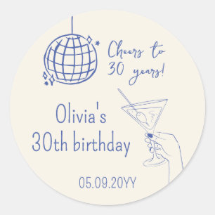 Sticker Rond Cocktail Retro Anniversaire Fancy