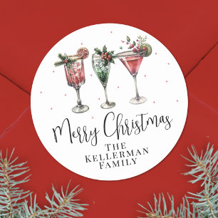 Sticker Rond Cocktails de Fête Joyeux Noël