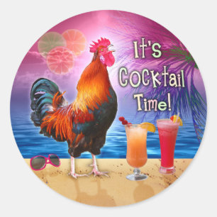 Sticker Rond Cocktails Drôle de poulet au coq Tropical Beach Se