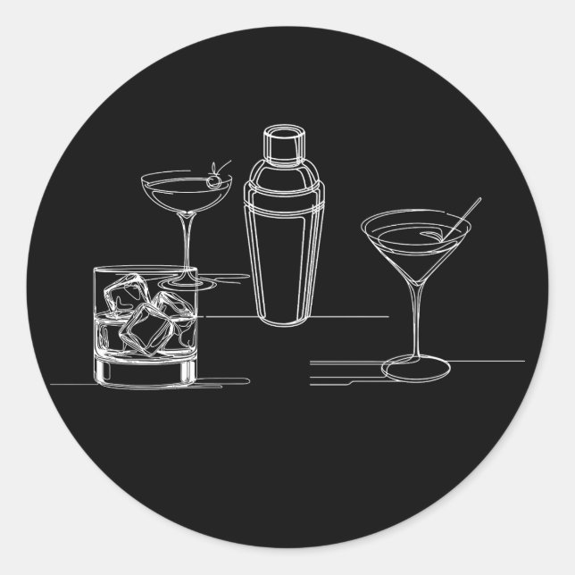 Sticker Rond Cocktails Minimal Moderne Soirée Noir & Blanc (Devant)