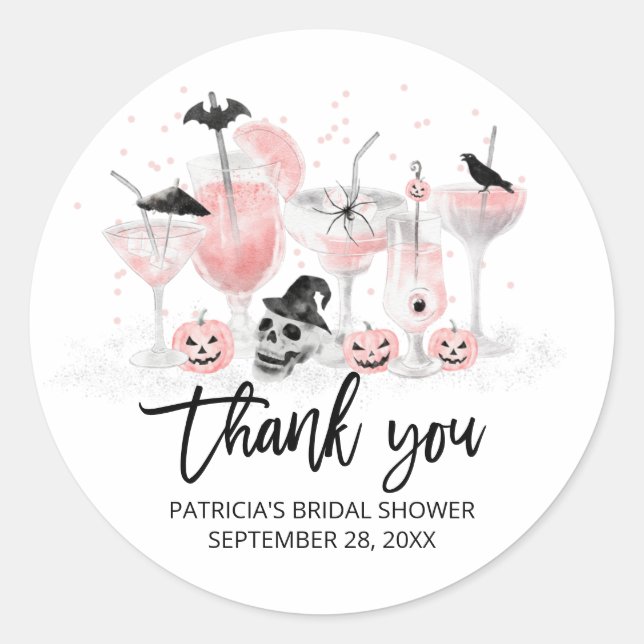 Sticker Rond Cocktails rose pour Halloween Shower de mariage (Devant)