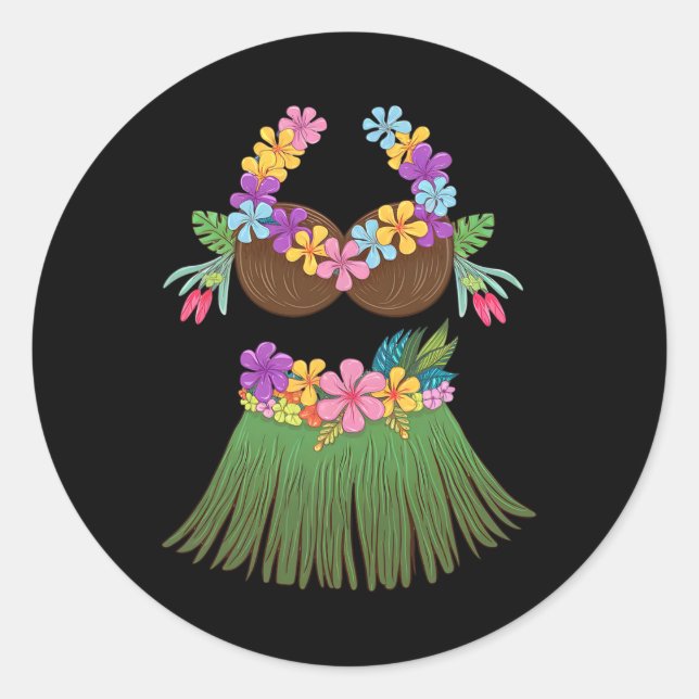 Sticker Rond Coco Bra Lei Fleurs Gr Jupe Hula Party Hallow (Devant)