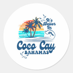Sticker Rond Coco Cay Bahamas Beach Vacances d'été Vintage 80s