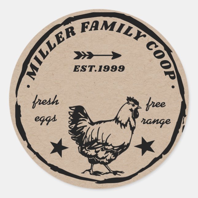 Sticker Rond coco de famille poule oeufs frais (Devant)