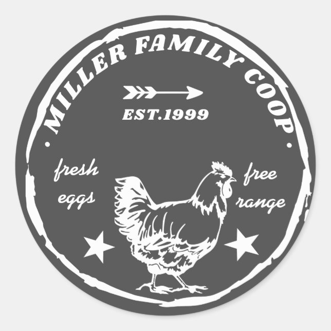 Sticker Rond coco de famille poule oeufs frais (Devant)