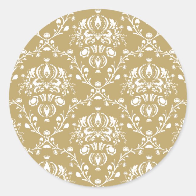Sticker Rond Cocoa and Cream Damask (Devant)