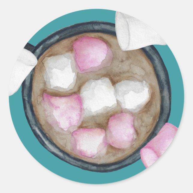 Sticker Rond Cocoa marshmallows chocolat chaud bonbons hiver (Devant)