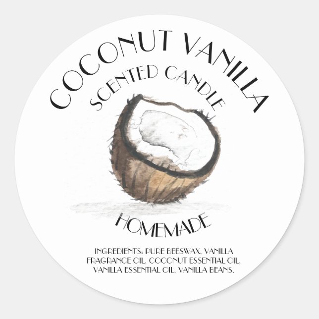 Sticker Rond Coconut Vanilla Ingrédients maison Typographie (Devant)
