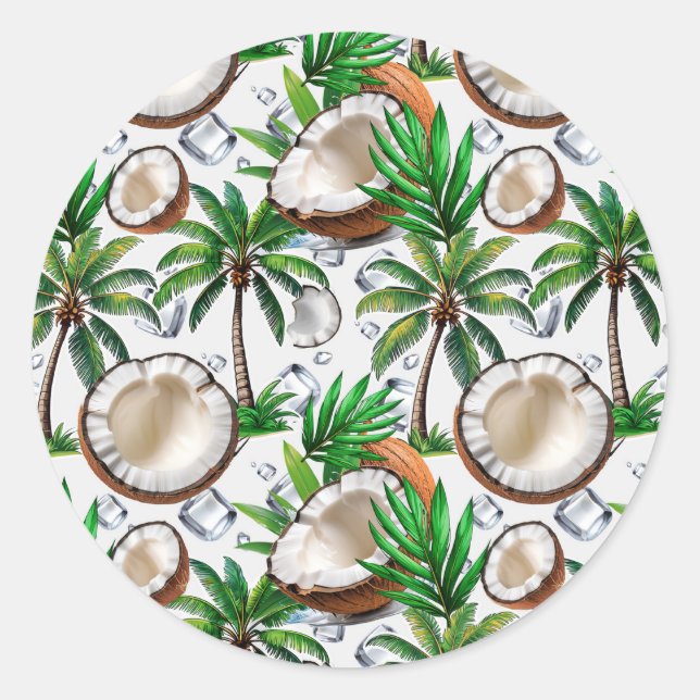Sticker Rond Cocotier Palm Tree Tropical Motif Design (Devant)