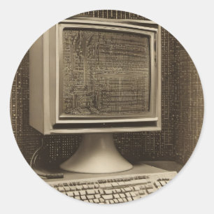 Sticker Rond Code Programmeur Vintage Ordinateur Code Binaire T