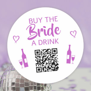 Sticker Rond Code QR Acheter un verre à la mariée Violet Enterr