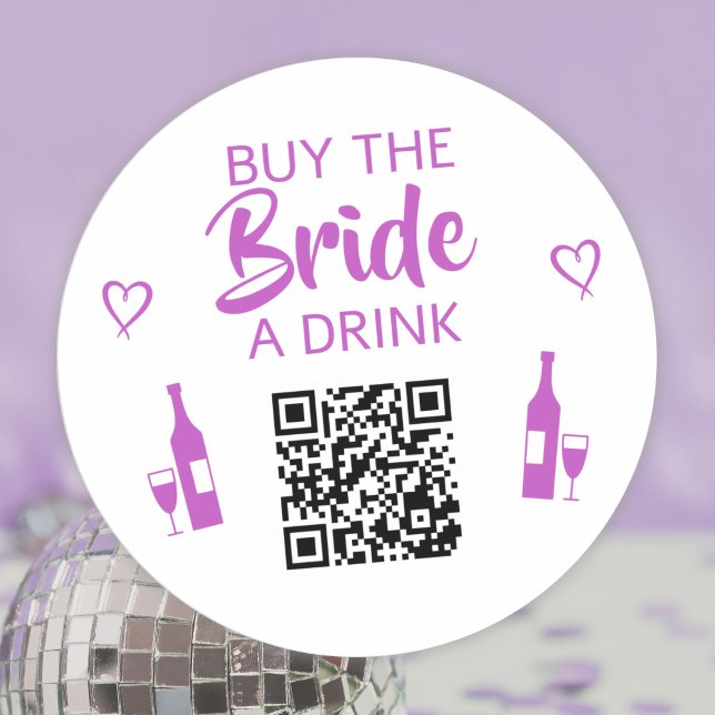 Sticker Rond Code QR Acheter un verre à la mariée Violet Enterr (Créateur téléchargé)