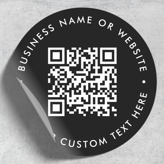 Sticker Rond Code QR | Black Modern Minimalist Business (Créateur téléchargé)