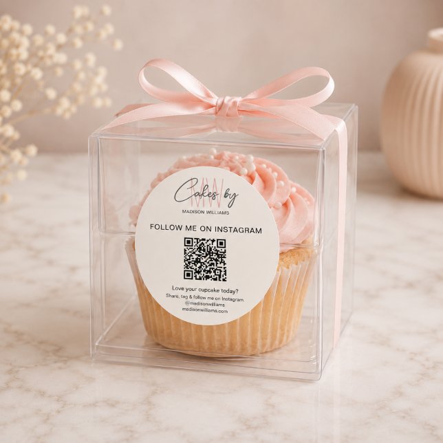 Sticker Rond Code QR Boulangerie Gâteau Monogramme Logo Entrepr (QR Code Bakery Cake Monogram Logo Business Classic Round Sticker)