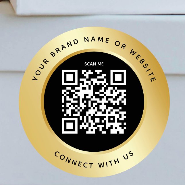 Sticker Rond Code QR Business Scannable Connect Black Gold (Créateur téléchargé)