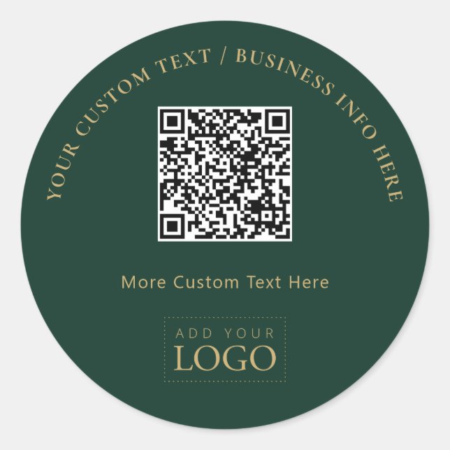 Sticker Rond Code QR de logo commercial promotionnel vert et or (Devant)