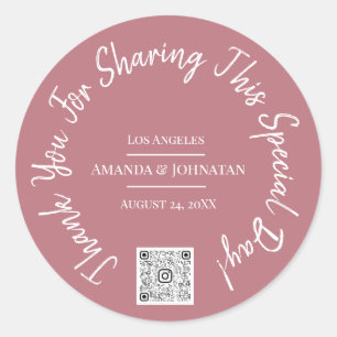 Sticker Rond Code QR de logo de journée spéciale Merci Rose Cla