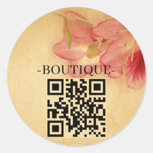 Sticker Rond Code QR de parchemin floral antique vintage rétro