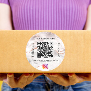 Sticker Rond Code QR d'entreprise en marbre d'agate or rose ins