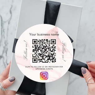 Sticker Rond Code qr d'entreprise en marbre rose clair instagra