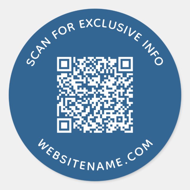 Sticker Rond Code QR d'entreprise Texte personnalisé Bleu (Devant)