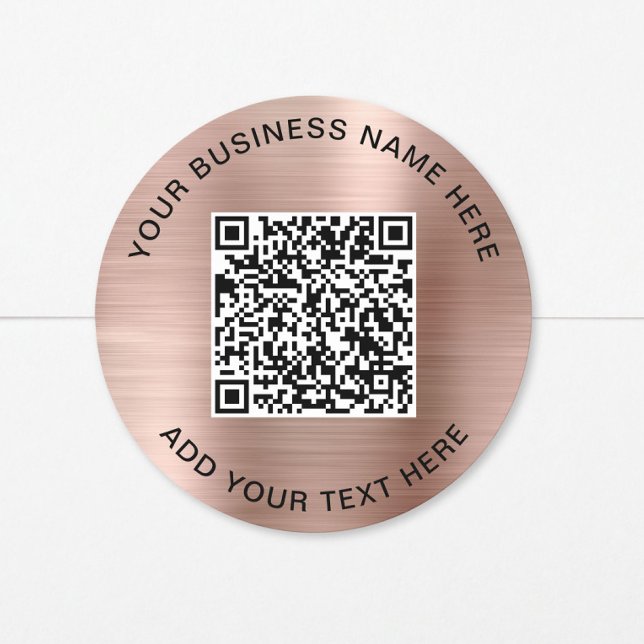 Sticker Rond Code QR Entreprise Rose Gold (Business QR Code Rose Gold Classic Round Sticker)