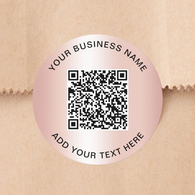 Sticker Rond Code QR Entreprise Rose Gold (Business QR Code Rose Gold Classic Round Sticker)