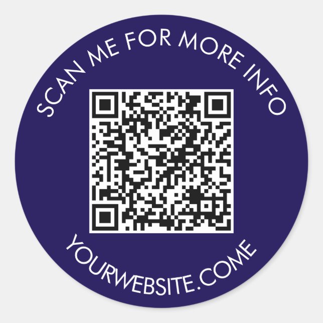 Sticker Rond Code QR et texte personnalisé rond blanc et bleu f (Devant)