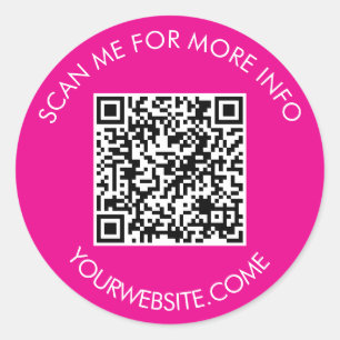 Sticker Rond Code QR et texte personnalisé rond blanc et rose c