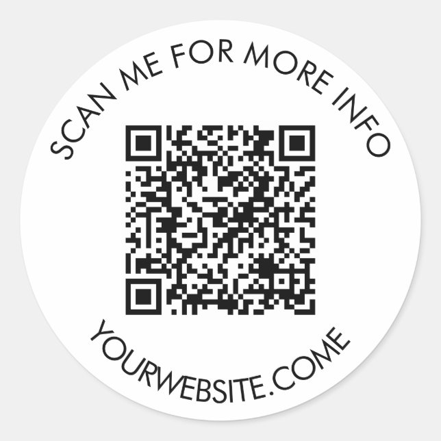Sticker Rond Code QR et texte personnalisé rond blanc & noir  (Devant)