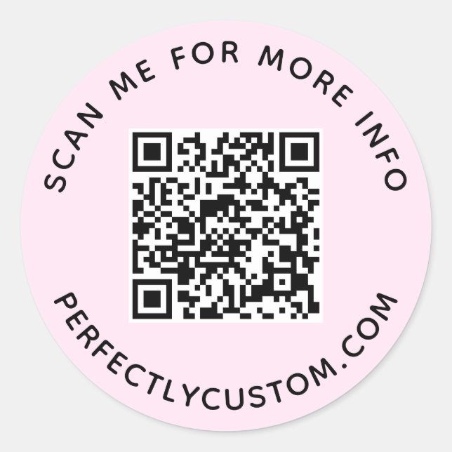 Sticker Rond Code QR et texte personnalisé rose pâle (Devant)