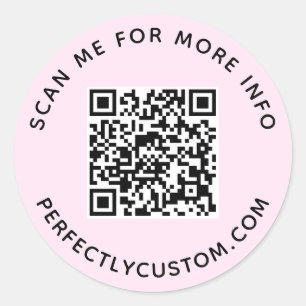 Sticker Rond Code QR et texte personnalisé rose pâle