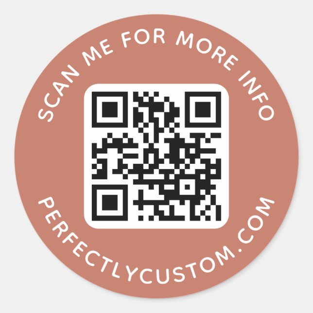Sticker Rond Code QR et texte personnalisé terre cuite marron (Devant)